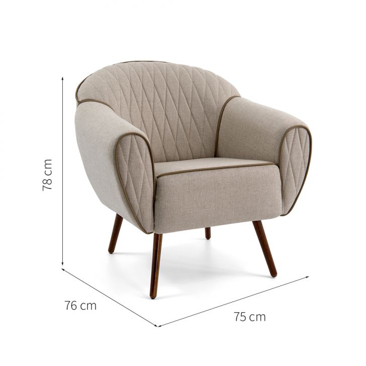 [OUTLET] Poltrona Sofia com Pé Palito Tressê Cinza Claro