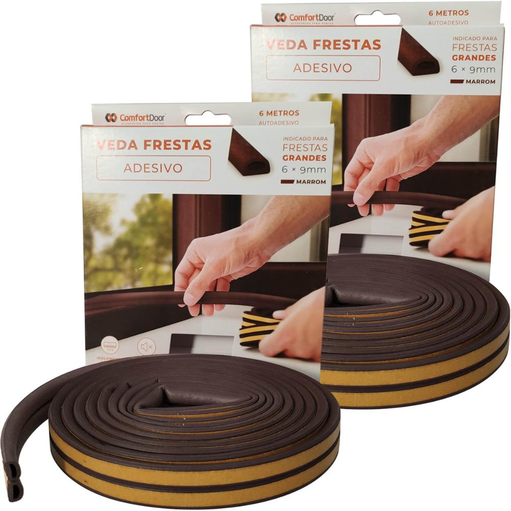 4 Fita Veda Fresta Janela Comfort Door Borracha Adesivo Veda Frestas 6mm
