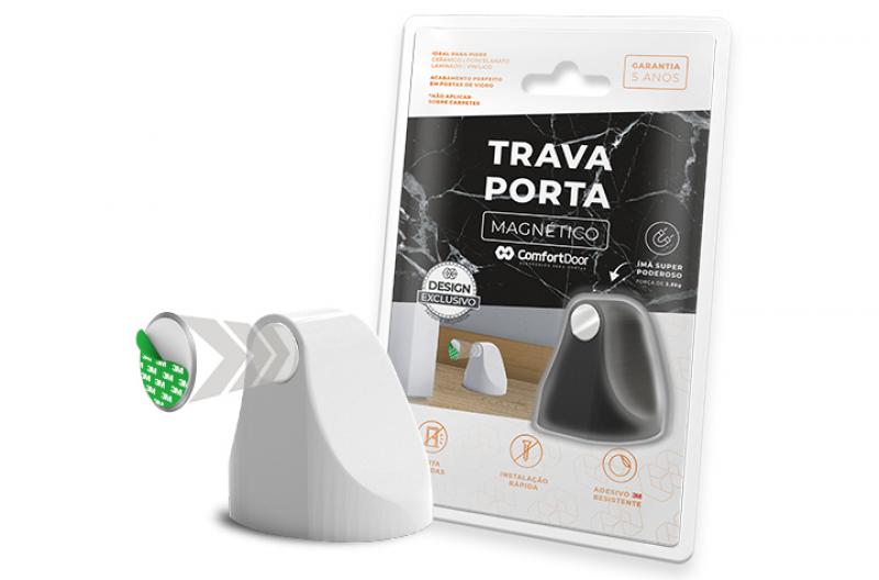 Trava Porta Magnético marrom claro comfort door imã super poderoso e adesivo 3m ideal para pisos 