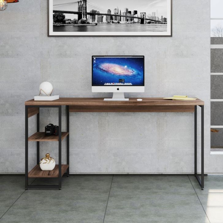 [OUTLET] Escrivaninha com Estante Studio Nogal e Preta 74 cm