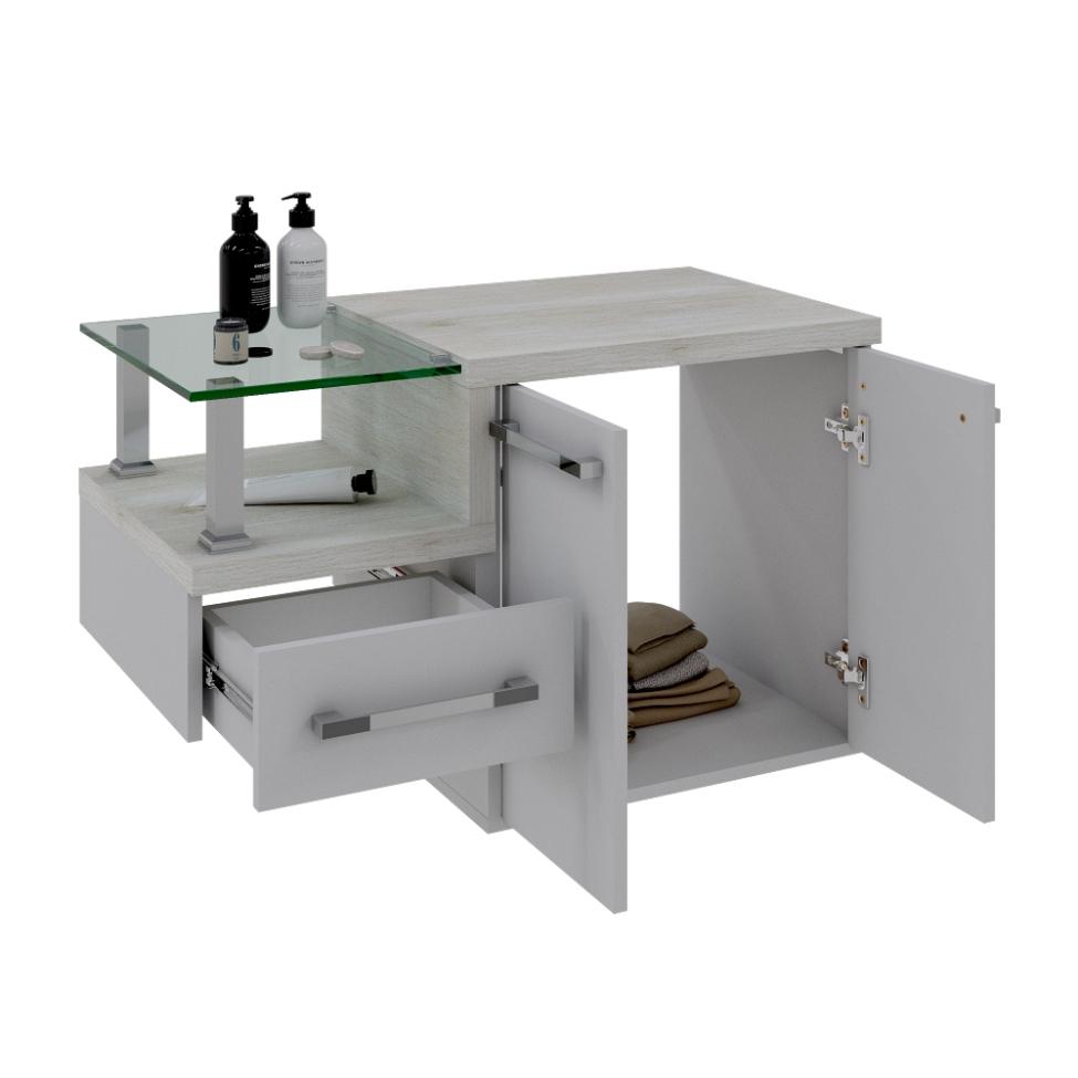 Conjunto de Gabinete de Banheiro com Cuba L38 e Espelheira Wood 3 PT 1 GV Branco e Snow