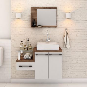 Conjunto de Gabinete de Banheiro com Cuba Q39 e Espelheira Wood 2 PT 1 GV Branco e Nogal é boa?