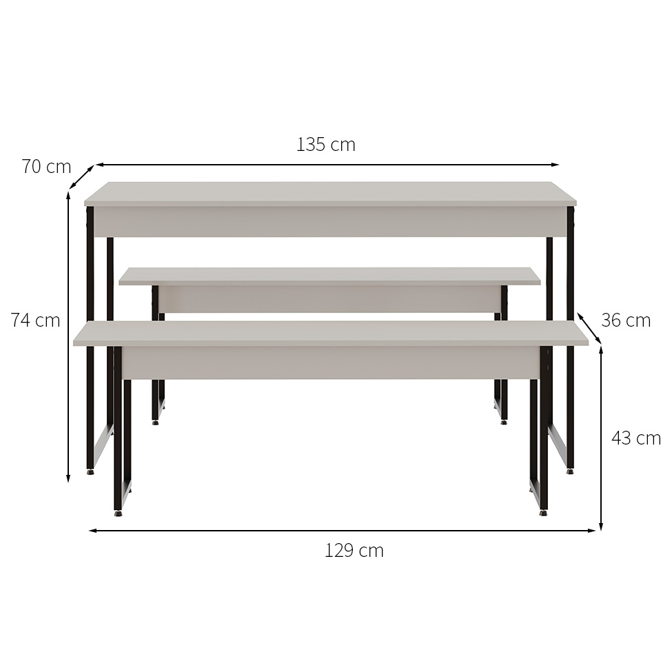 Conjunto de Mesa de Jantar com 2 Bancos Studio Branco e Preto