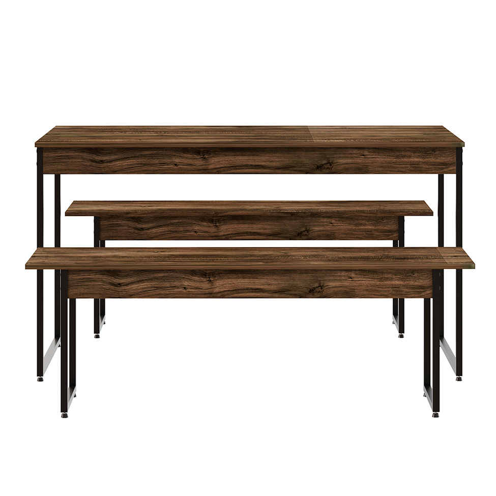 Conjunto de Mesa de Jantar com 2 Bancos Studio Carvalho Dark e Preto