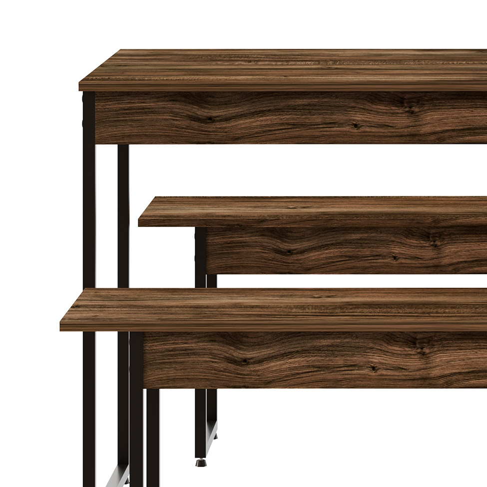 Conjunto de Mesa de Jantar com 2 Bancos Studio Carvalho Dark e Preto