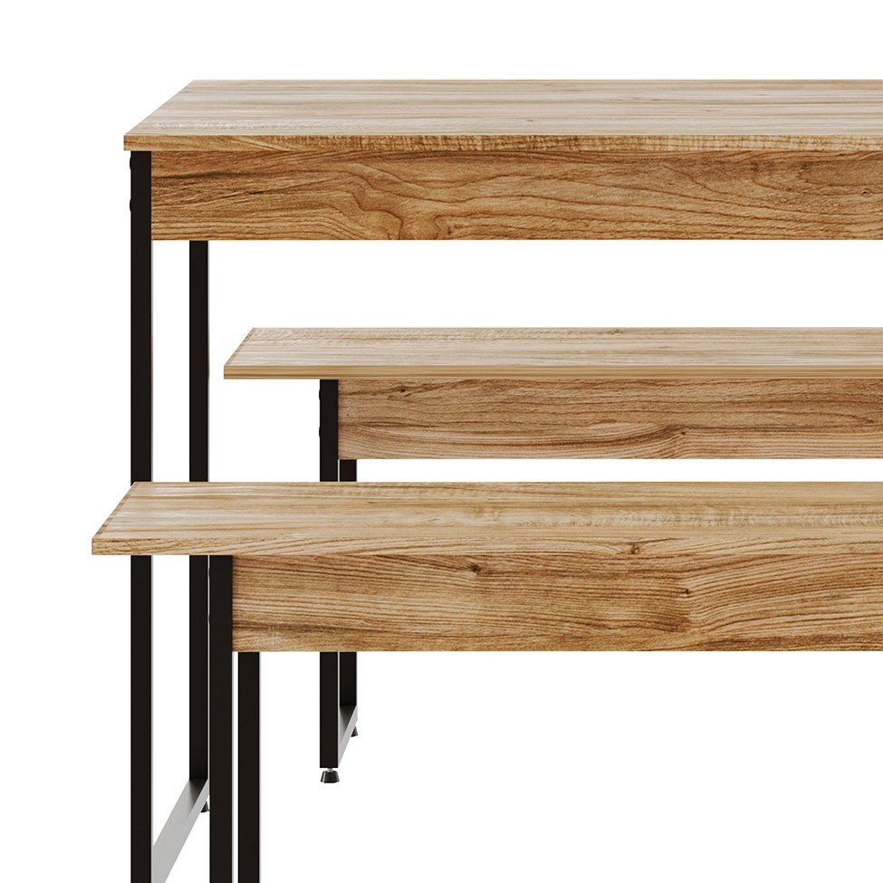 Conjunto de Mesa de Jantar com 2 Bancos Studio Carvalho e Preto