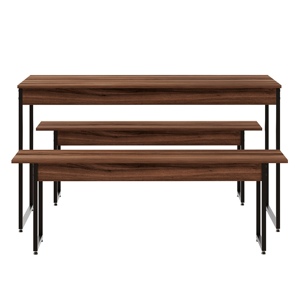 Conjunto de Mesa de Jantar com 2 Bancos Studio Nogal e Preto