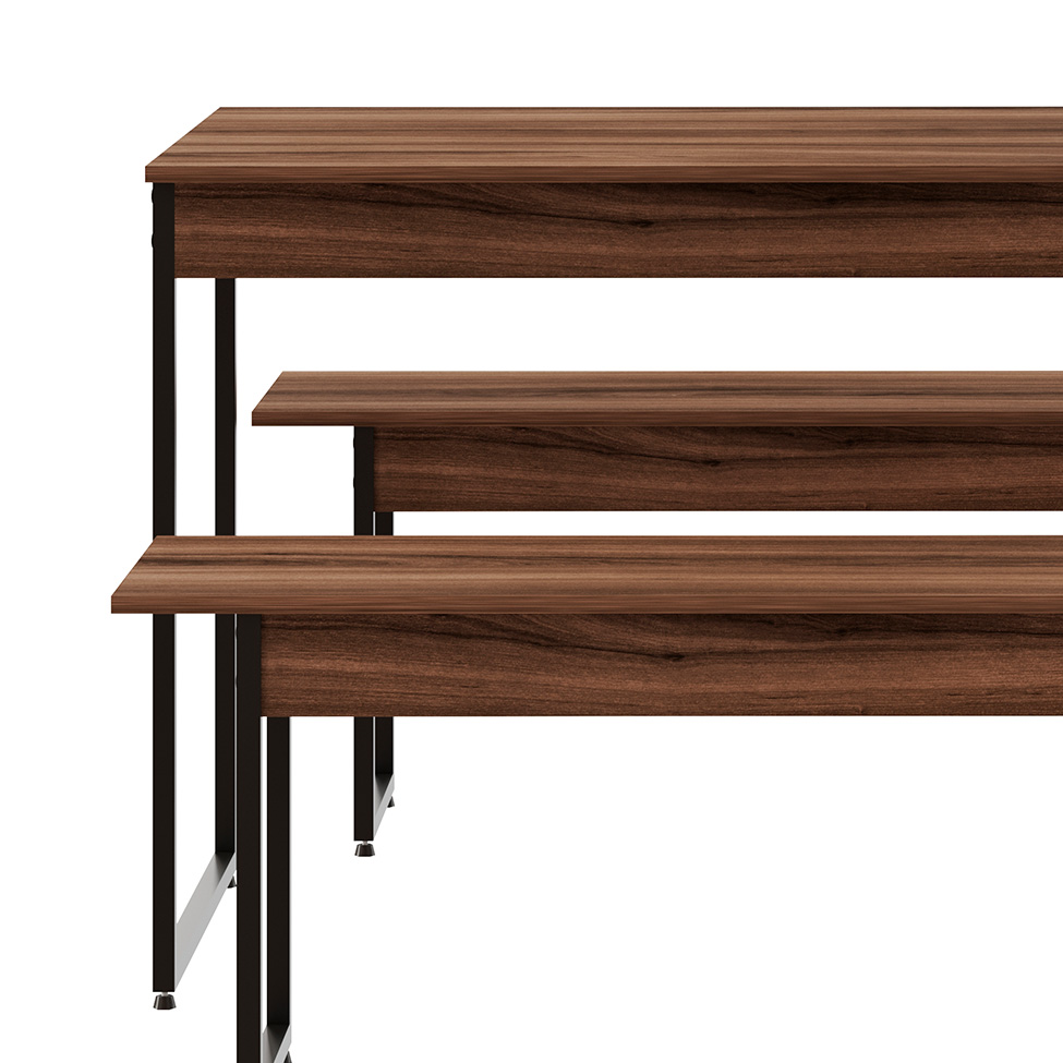 Conjunto de Mesa de Jantar com 2 Bancos Studio Nogal e Preto