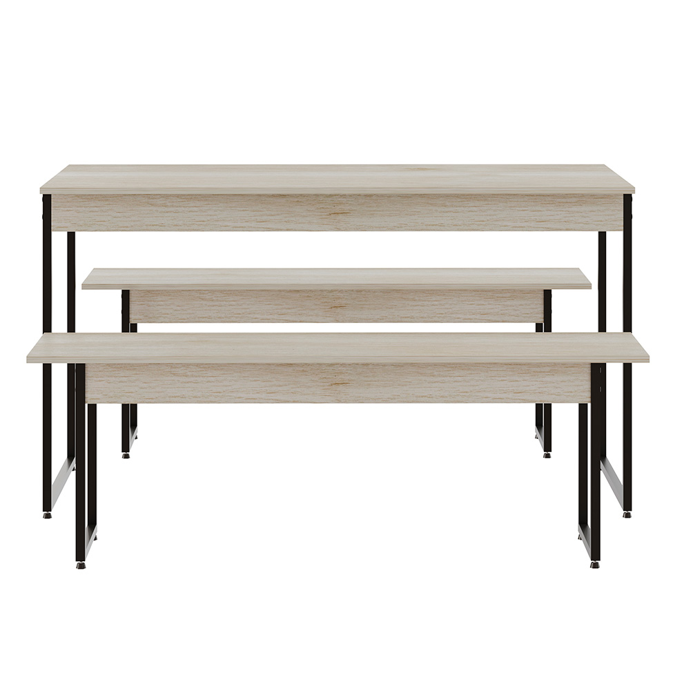 Conjunto de Mesa de Jantar com 2 Bancos Studio Snow e Preto