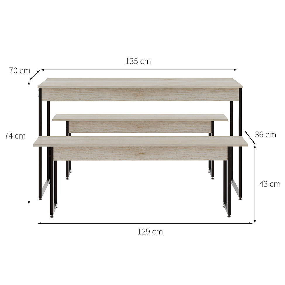 Conjunto de Mesa de Jantar com 2 Bancos Studio Snow e Preto