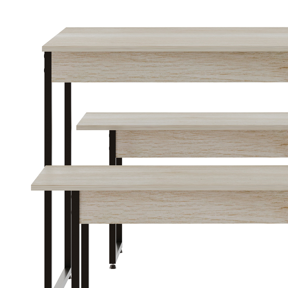 Conjunto de Mesa de Jantar com 2 Bancos Studio Snow e Preto