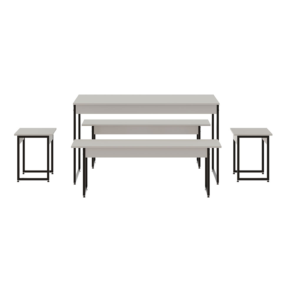 Conjunto de Mesa de Jantar com 2 Bancos e 2 Banquetas Studio Branco Chess e Preto