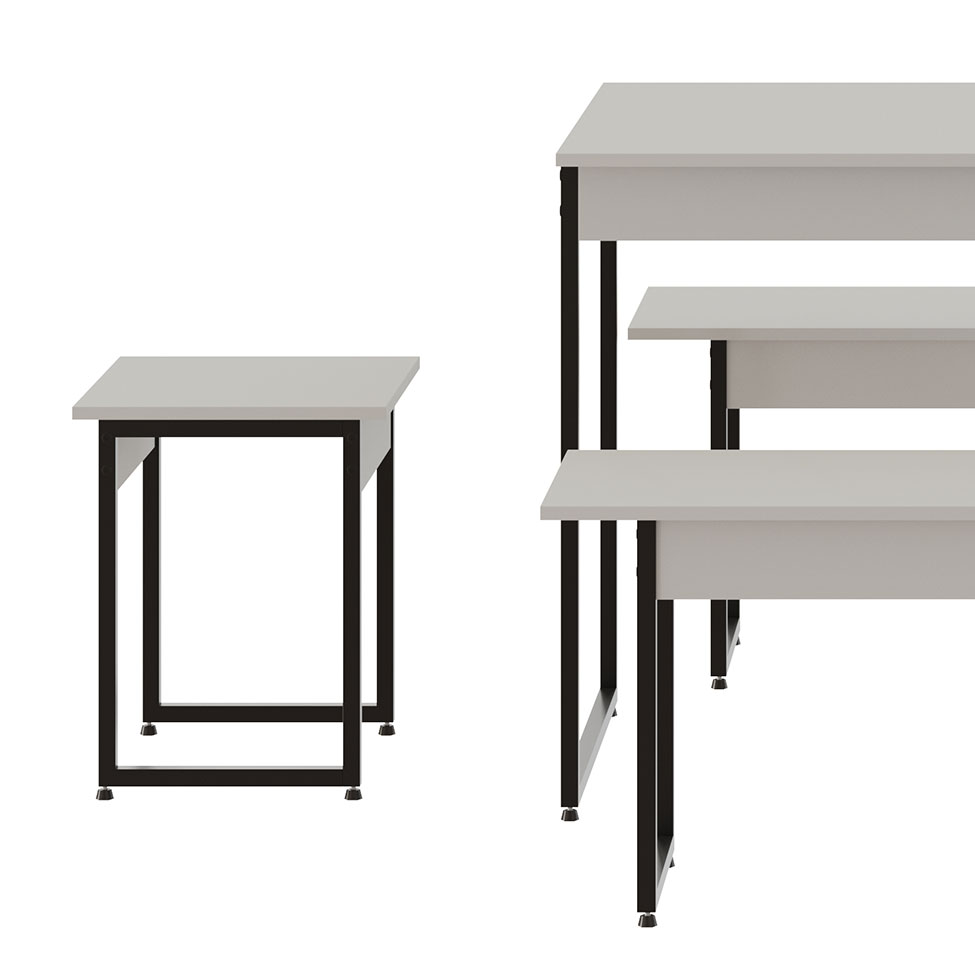 Conjunto de Mesa de Jantar com 2 Bancos e 2 Banquetas Studio Branco Chess e Preto