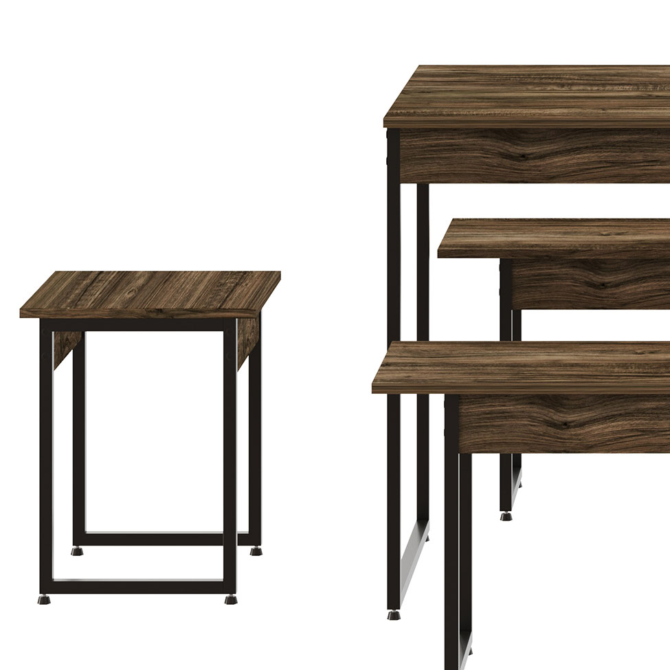 Conjunto de Mesa de Jantar com 2 Bancos e 2 Banquetas Studio Carvalho Dark e Preto