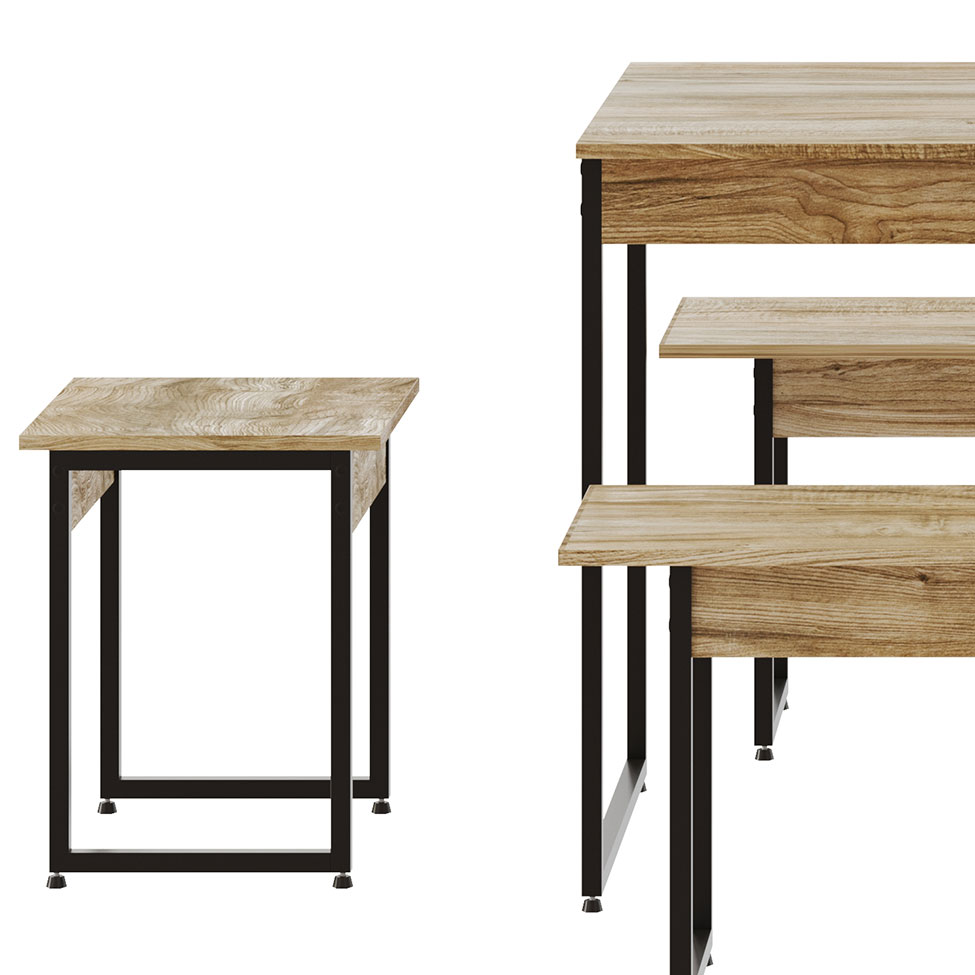 Conjunto de Mesa de Jantar com 2 Bancos e 2 Banquetas Studio Carvalho e Preto