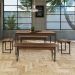 Conjunto de Mesa de Jantar com 2 Bancos e 2 Banquetas Studio Nogal e Preto