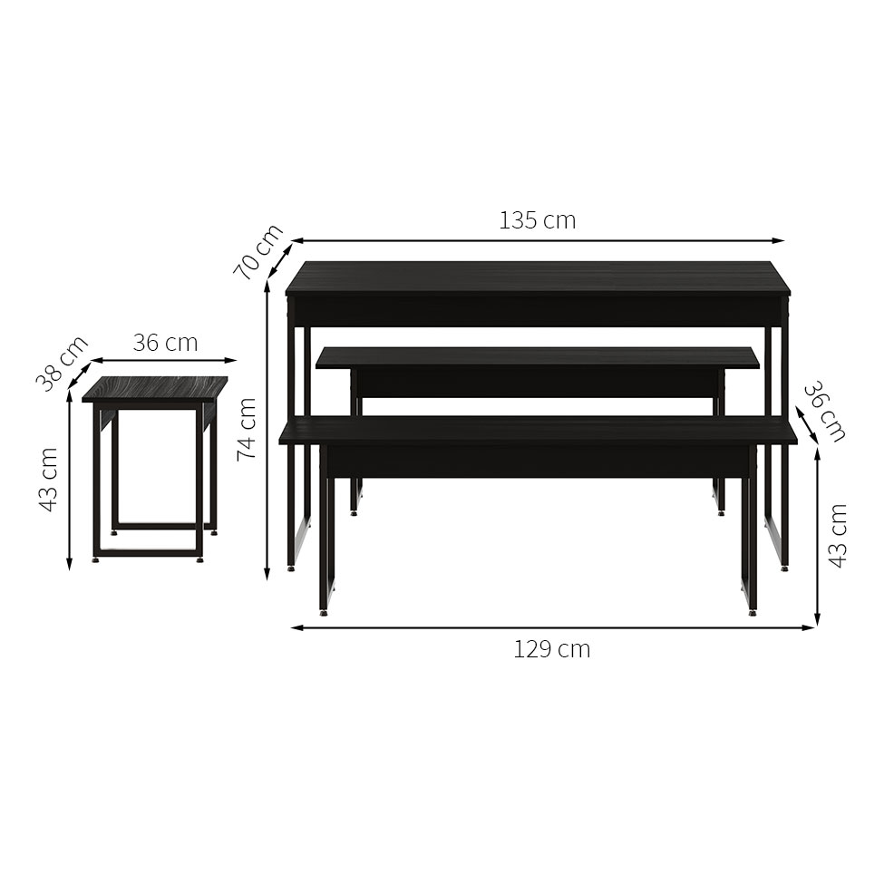 Conjunto de Mesa de Jantar com 2 Bancos e 2 Banquetas Studio Preto