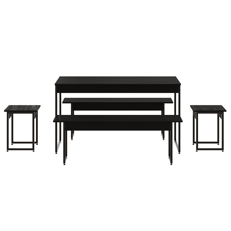 Conjunto de Mesa de Jantar com 2 Bancos e 2 Banquetas Studio Preto