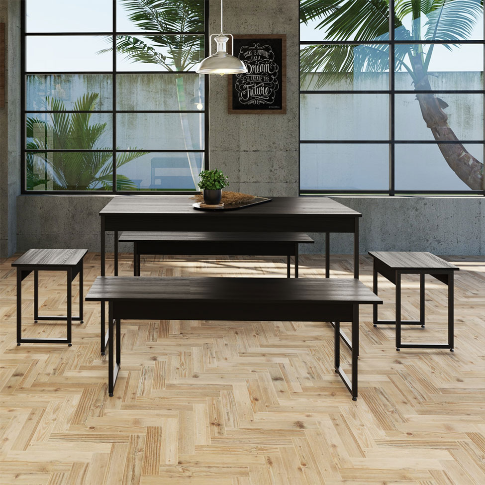 Conjunto de Mesa de Jantar com 2 Bancos e 2 Banquetas Studio Preto