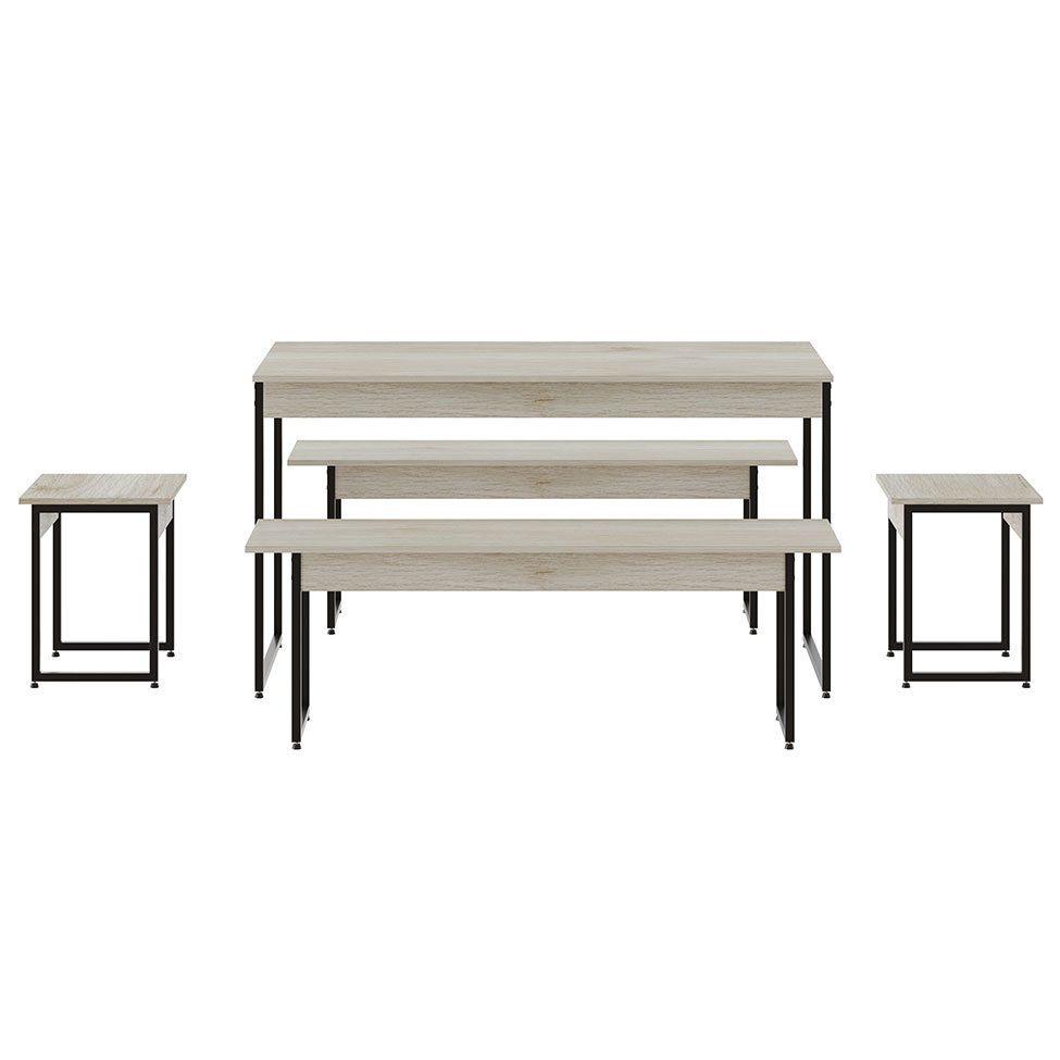 Conjunto de Mesa de Jantar com 2 Bancos e 2 Banquetas Studio Snow e Preto