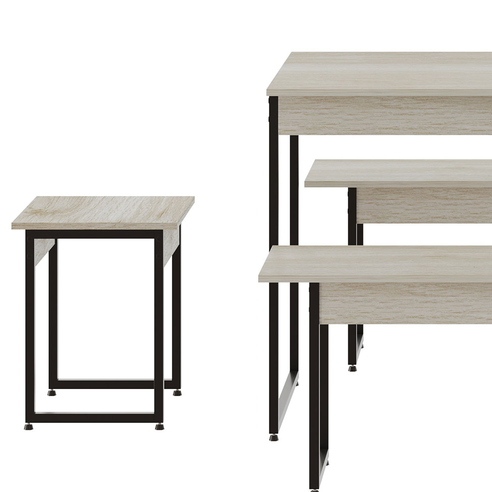 Conjunto de Mesa de Jantar com 2 Bancos e 2 Banquetas Studio Snow e Preto