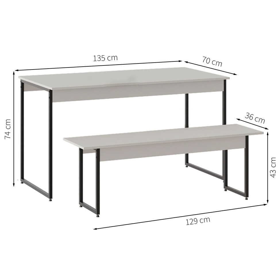 Conjunto de Mesa de Jantar com Banco Studio Branco Chess e Preto