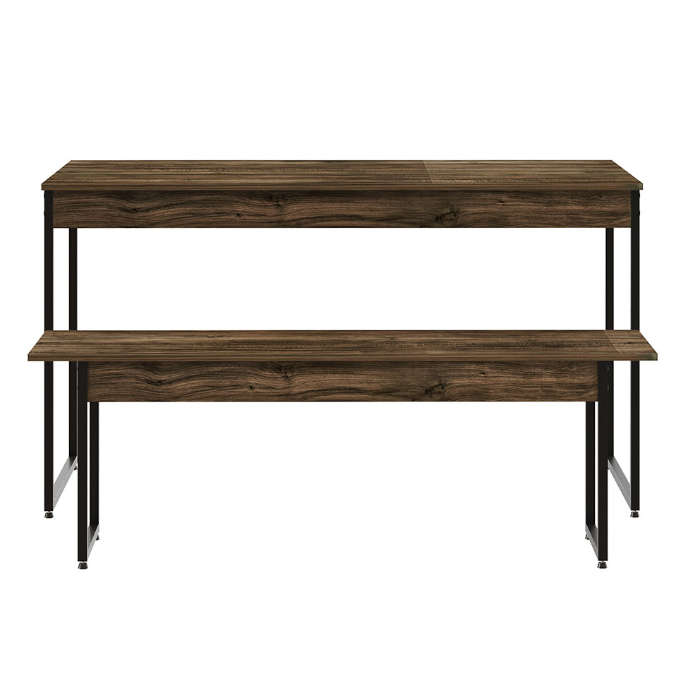 Conjunto de Mesa de Jantar com Banco Studio Carvalho Dark e Preto