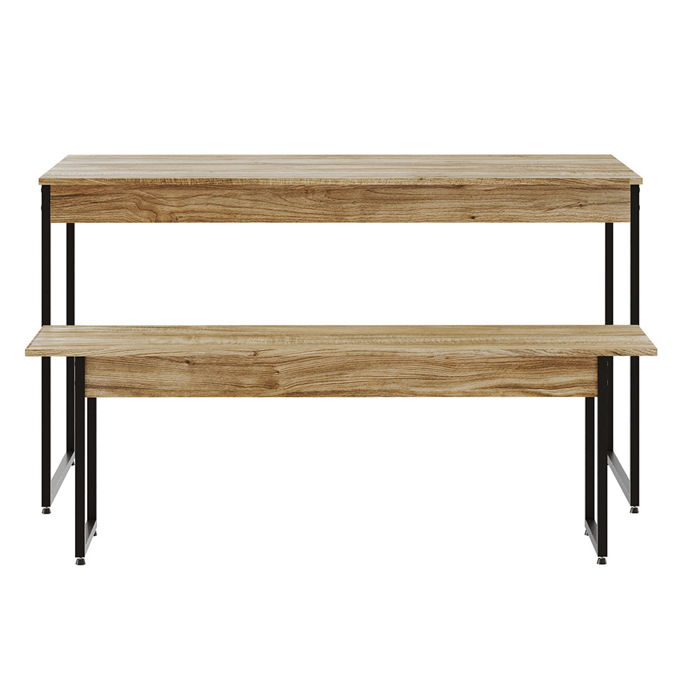 Conjunto de Mesa de Jantar com Banco Studio Carvalho e Preto