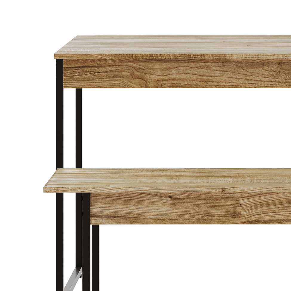 Conjunto de Mesa de Jantar com Banco Studio Carvalho e Preto