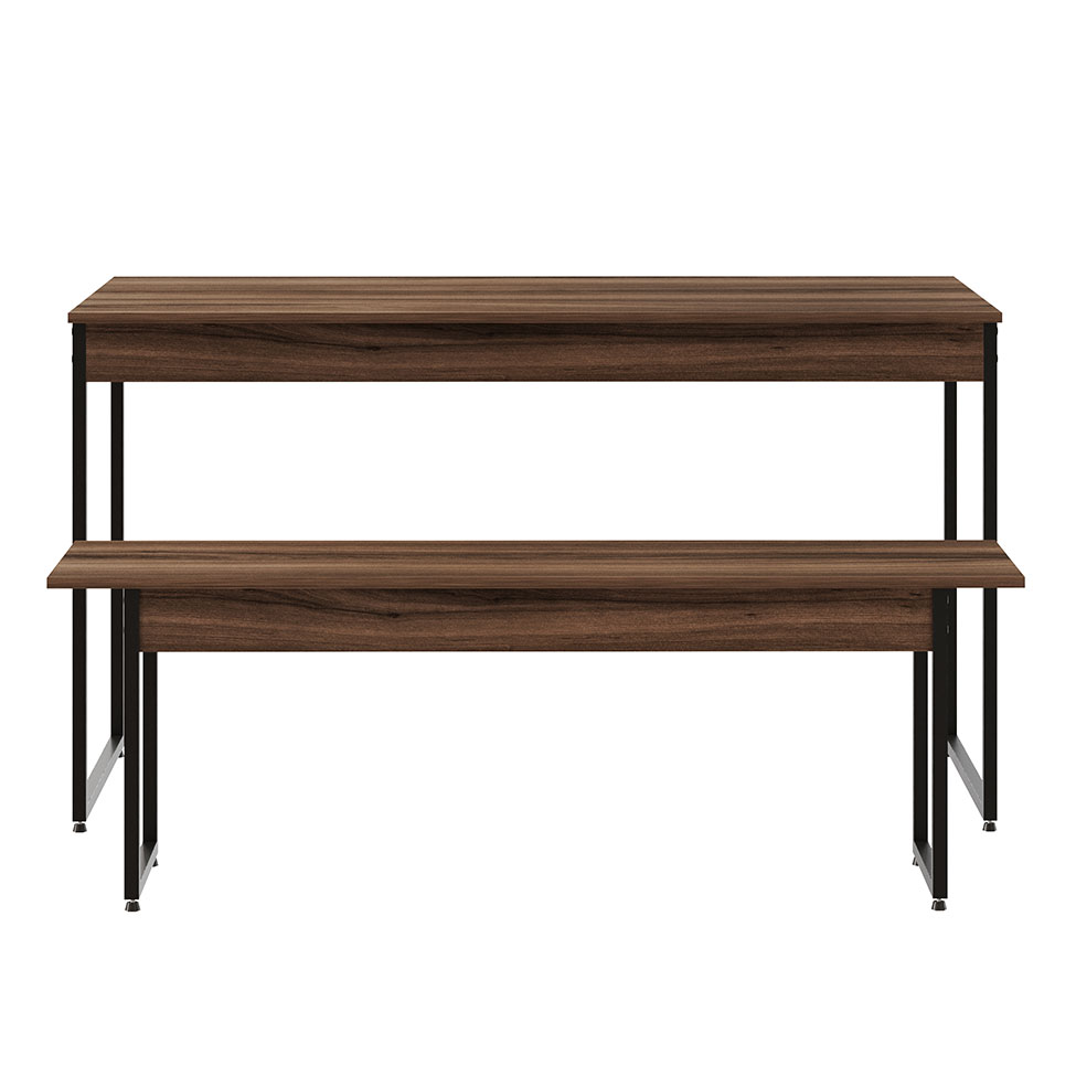 Conjunto de Mesa de Jantar com Banco Studio Nogal e Preto
