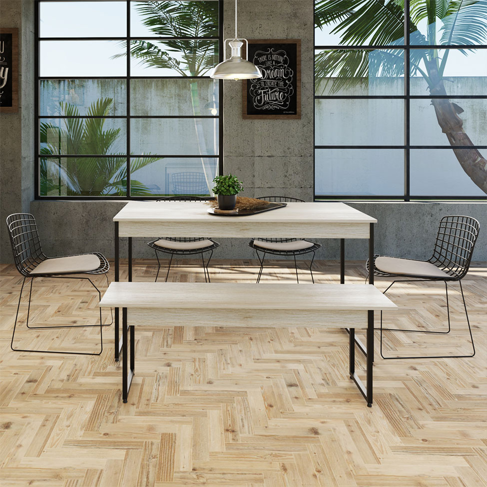 Conjunto de Mesa de Jantar com Banco Studio Snow e Preto