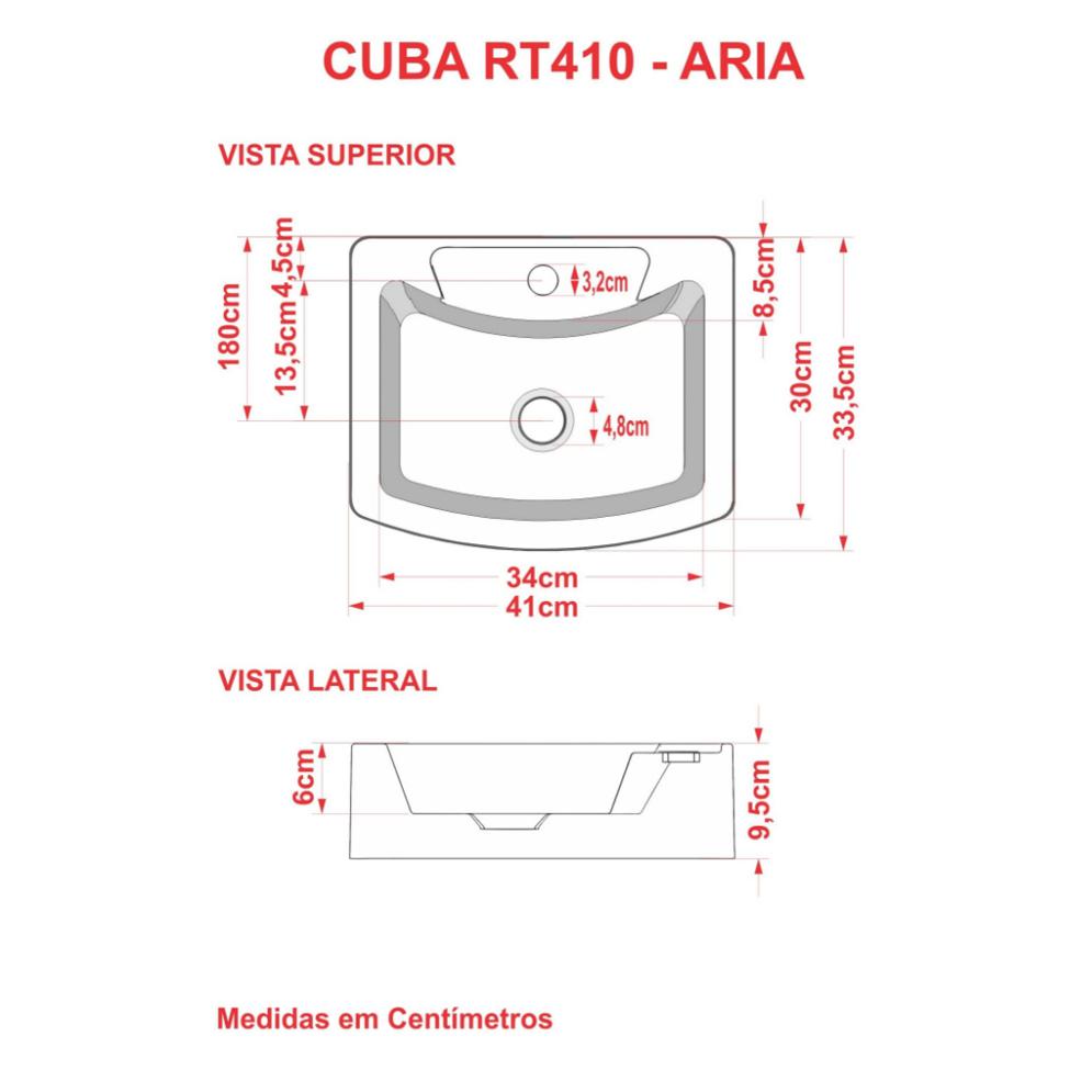 Conjunto para Banheiro Bancada com Cuba Aria 41 Retangular, Prateleira e Espelheira City 606 Carvalho Dark
