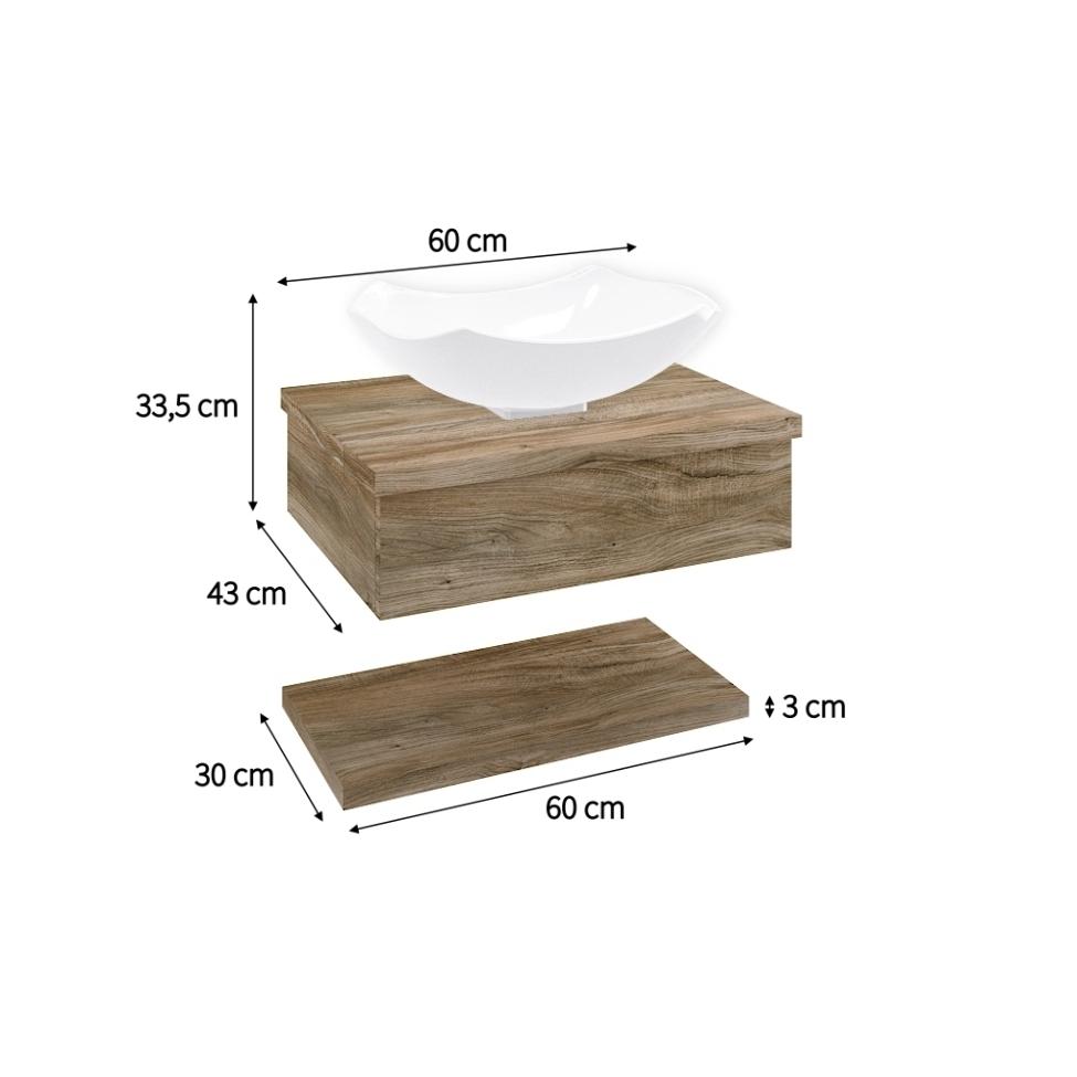 Conjunto para Banheiro Bancada com Cuba L42 Abaulada e Prateleira City 605 Carvalho