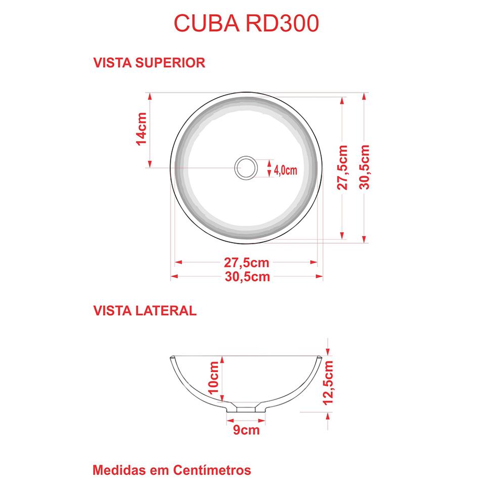 Conjunto para Banheiro Bancada com Cuba R30 Redonda e Espelheira City 601 Preto Ônix