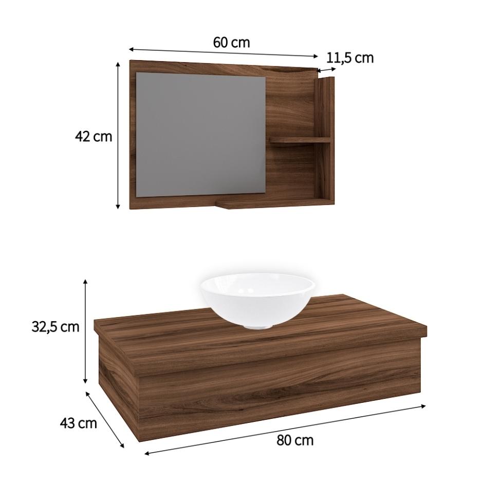 Conjunto para Banheiro Bancada com Cuba R35 Redonda e Espelheira City 801 Nogal