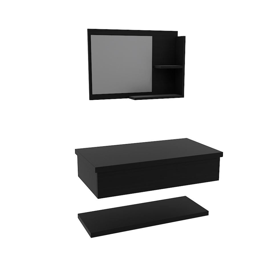 Conjunto para Banheiro Bancada com Prateleira e Espelheira City 807 Preto Ônix
