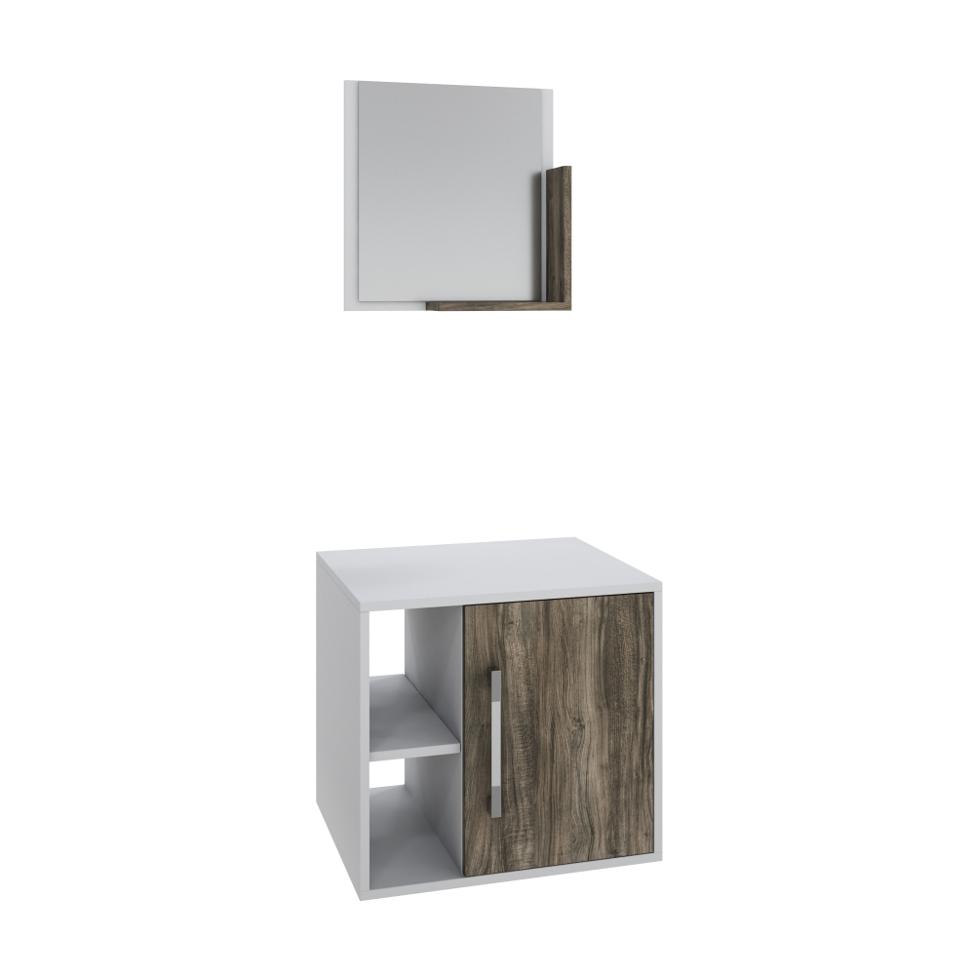 Conjunto para Banheiro Gabinete e Espelheira Soft 500 Branco Chess e Carvalho Dark