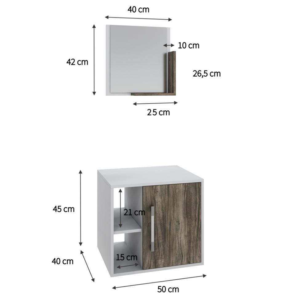 Conjunto para Banheiro Gabinete e Espelheira Soft 500 Branco Chess e Carvalho Dark