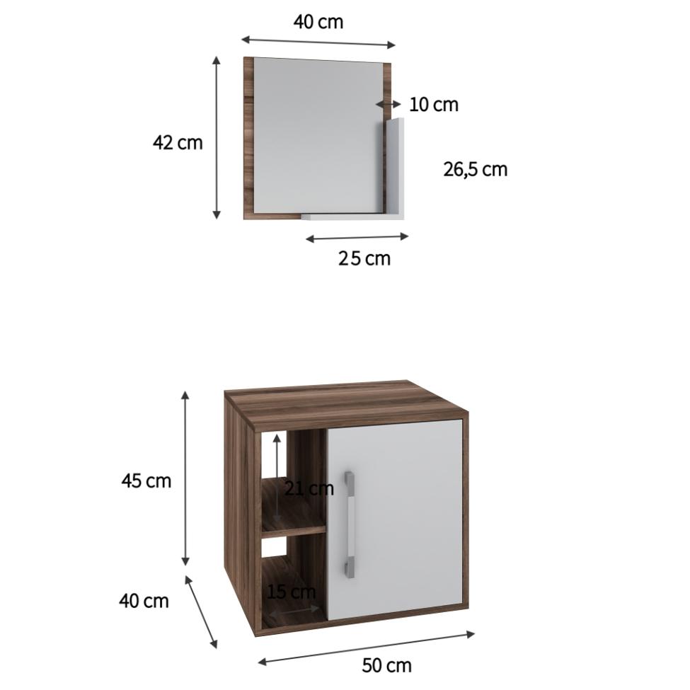 Conjunto para Banheiro Gabinete e Espelheira Soft 500 Nogal e Branco Chess