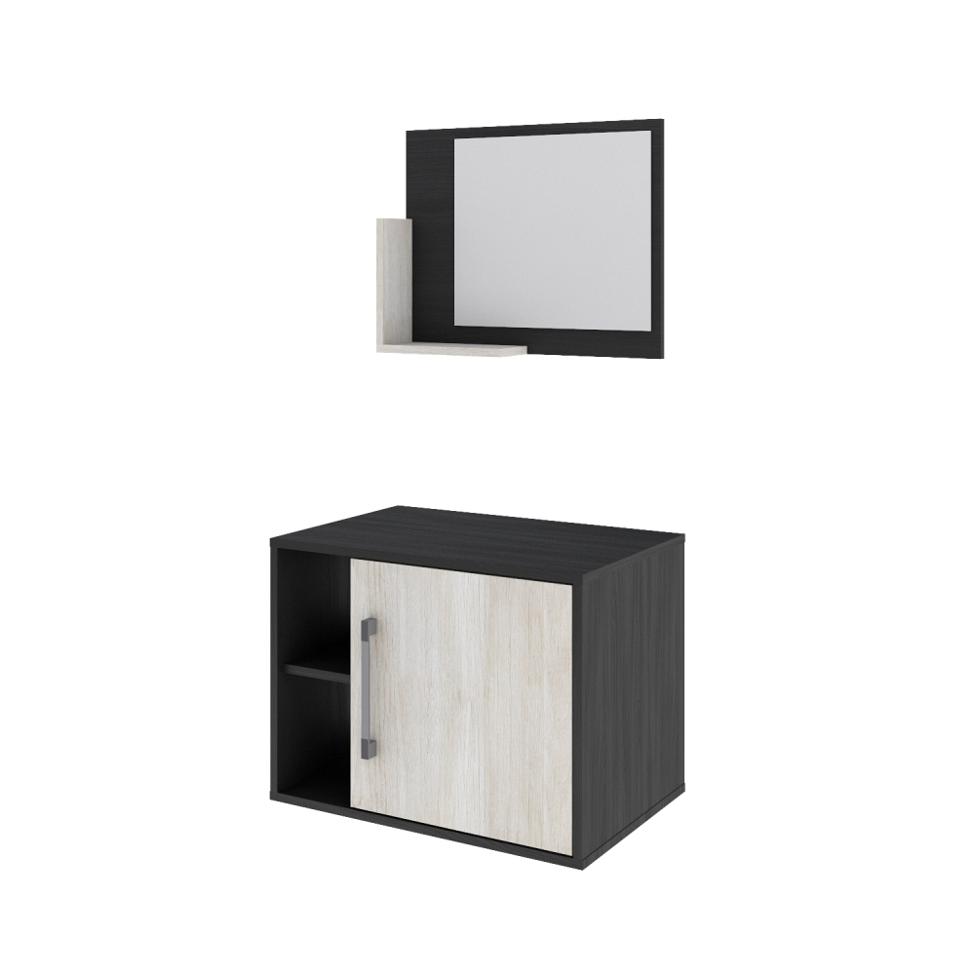 Conjunto para Banheiro Gabinete e Espelheira Soft 600 Preto Ônix e Snow