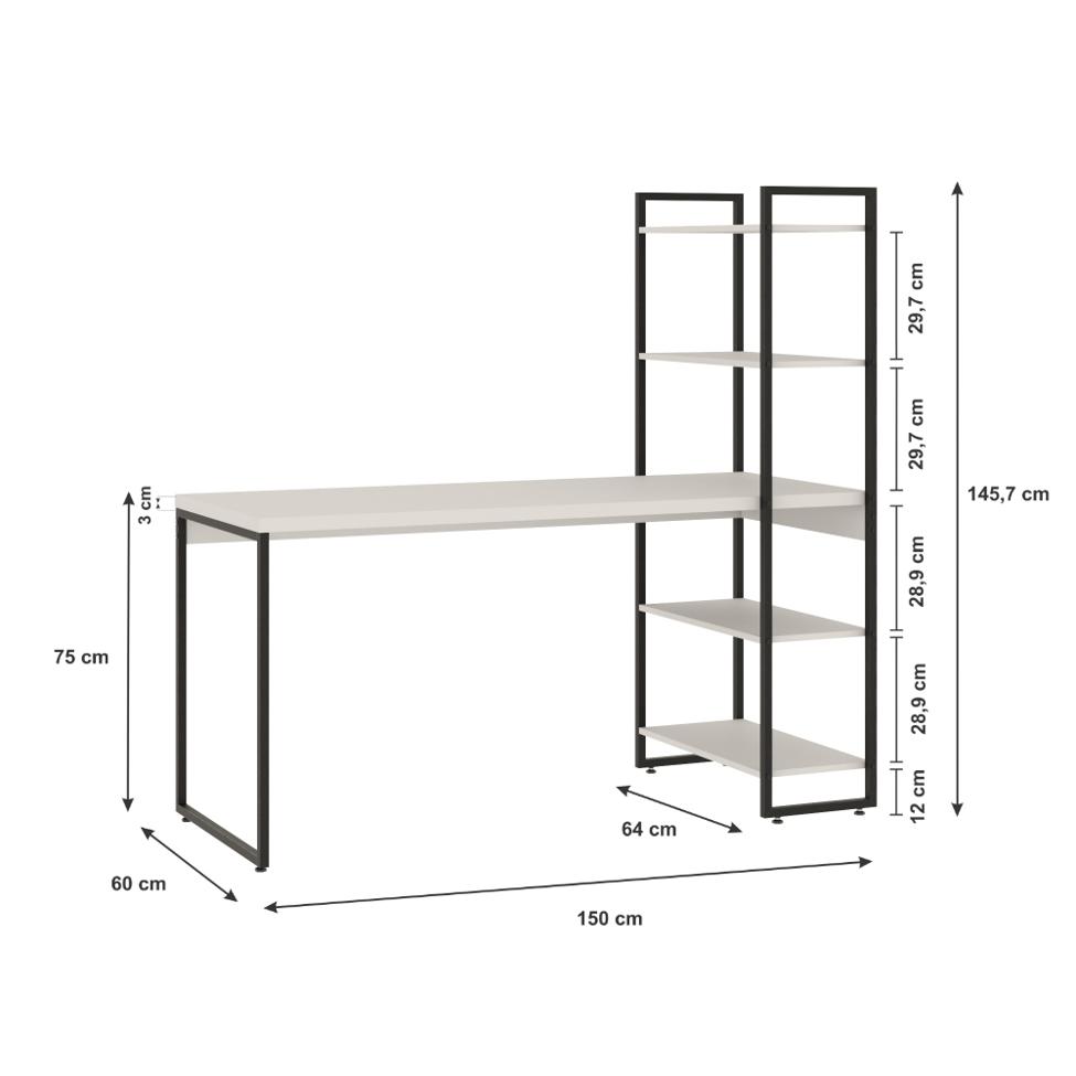 Escrivaninha com Estante Studio Branca e Preta 146 cm