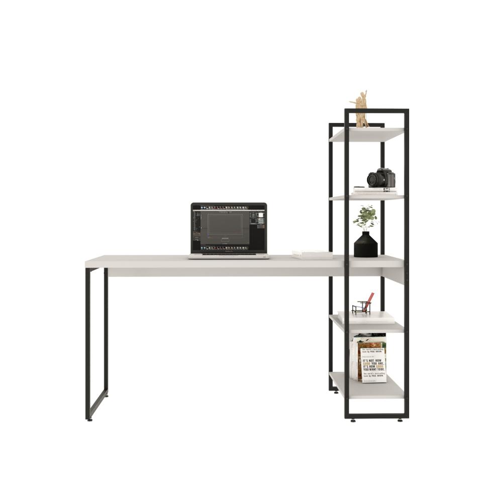 Escrivaninha com Estante Studio Branca e Preta 146 cm