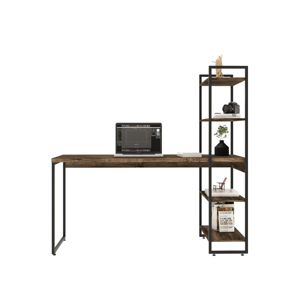 Escrivaninha com Estante Studio Carvalho Dark e Preta 146 cm