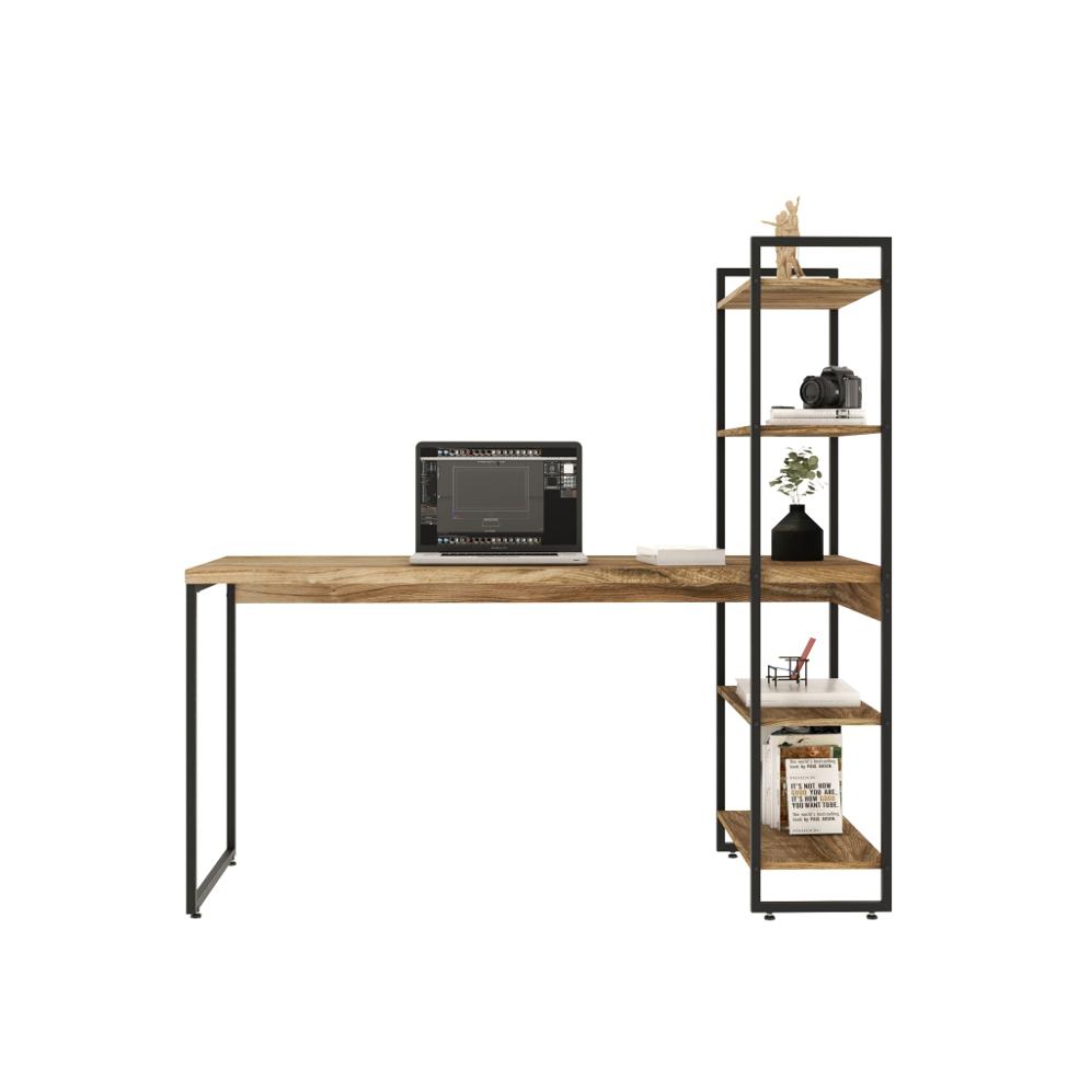 Escrivaninha com Estante Studio Carvalho e Preta 146 cm