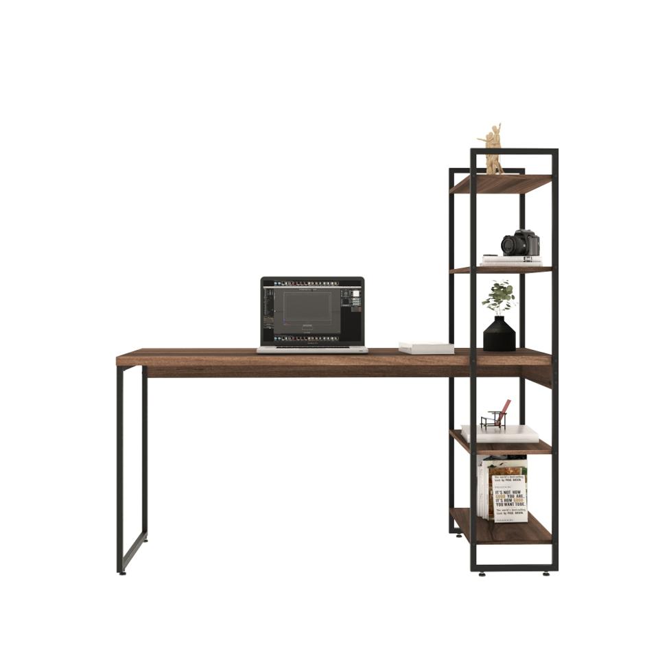 Escrivaninha com Estante Studio Nogal e Preta 146 cm