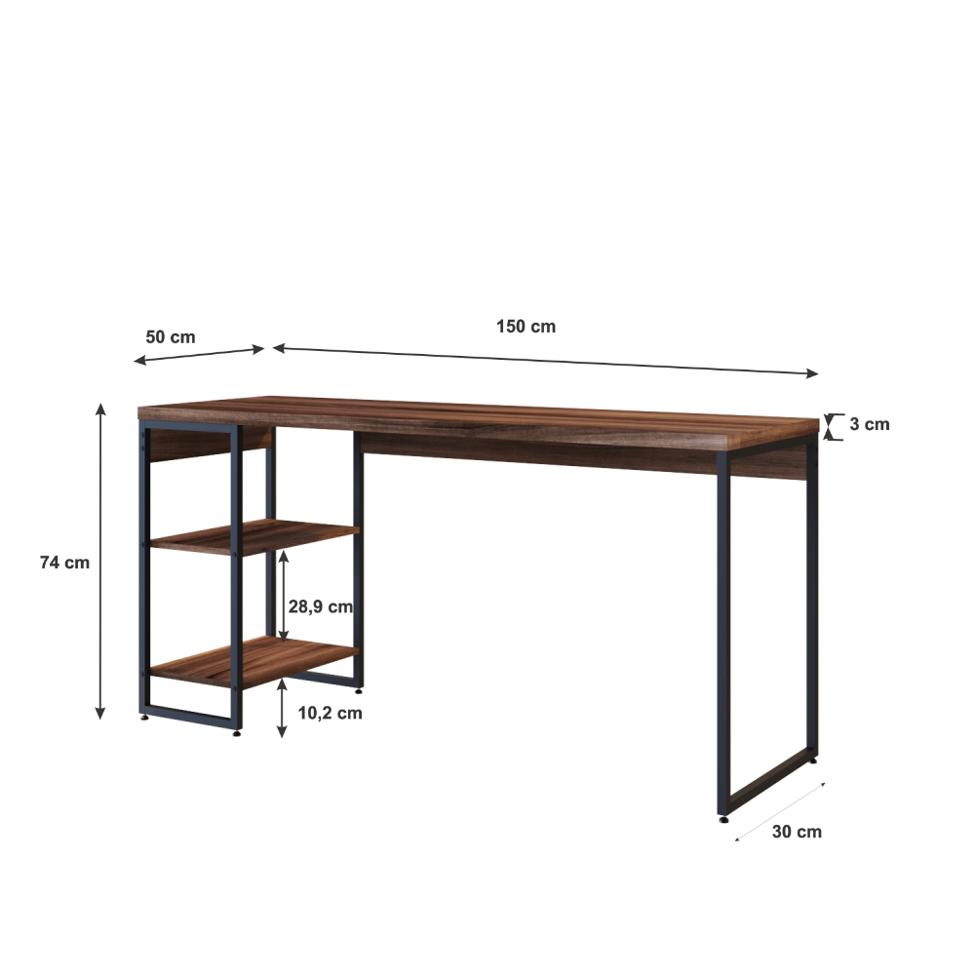 Escrivaninha com Estante Studio Nogal e Preta 74 cm