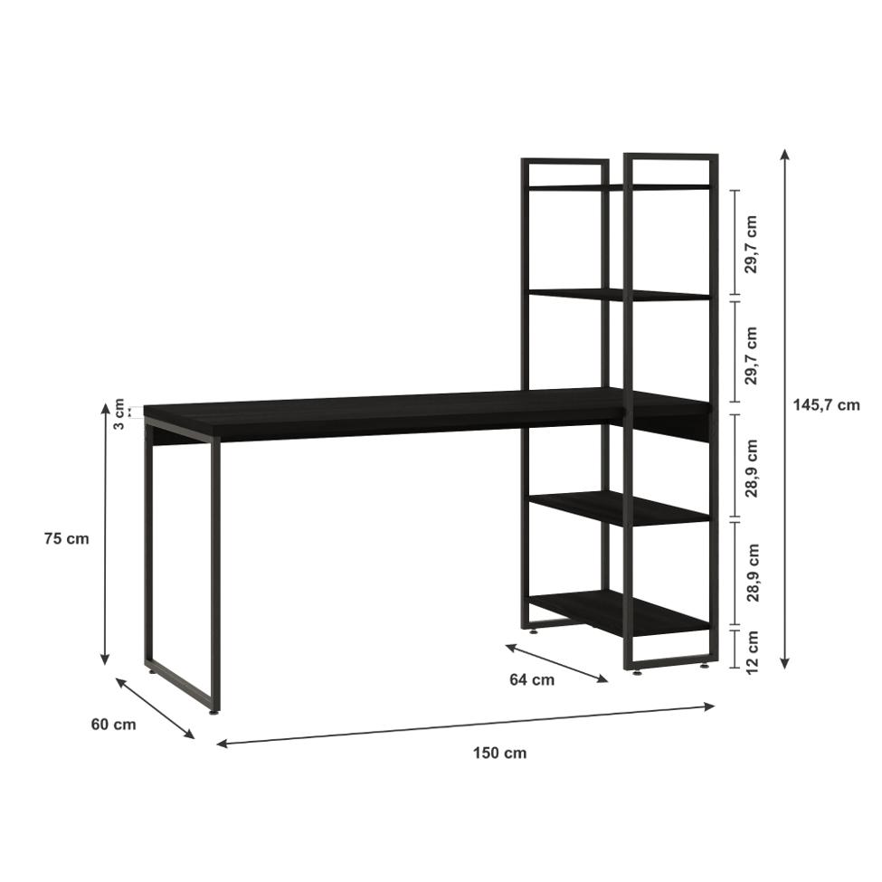 Escrivaninha com Estante Studio Preta 146 cm