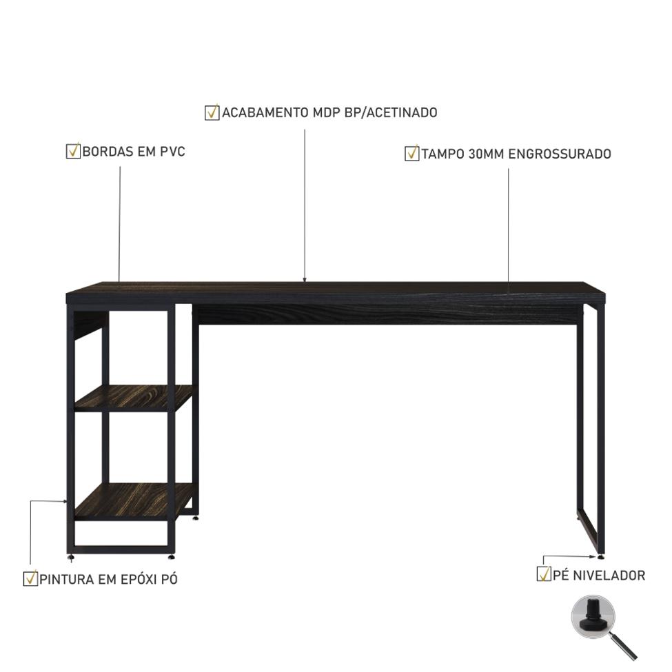 Escrivaninha com Estante Studio Preta 74 cm