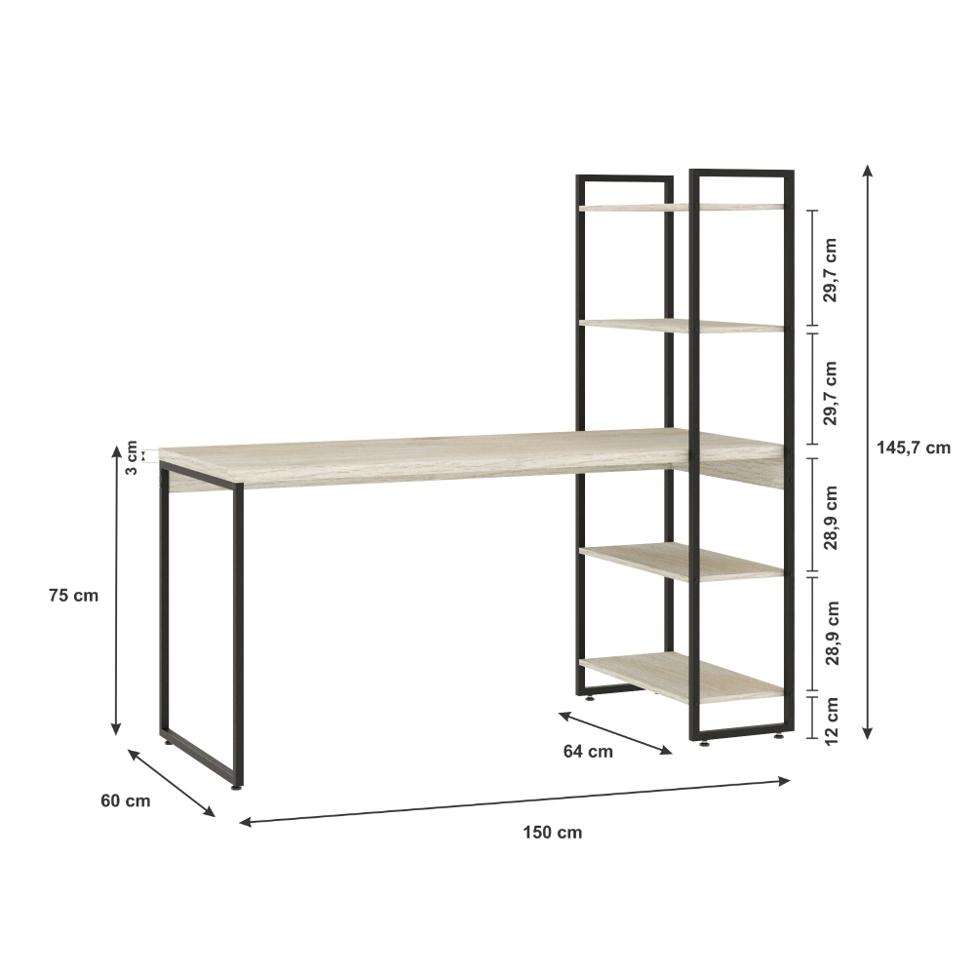 Escrivaninha com Estante Studio Snow e Preta 146 cm