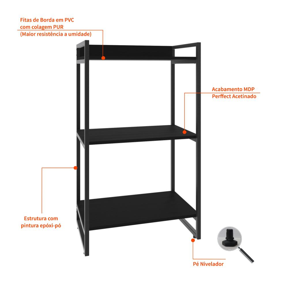 Estante Kuadra I Preta 60 cm